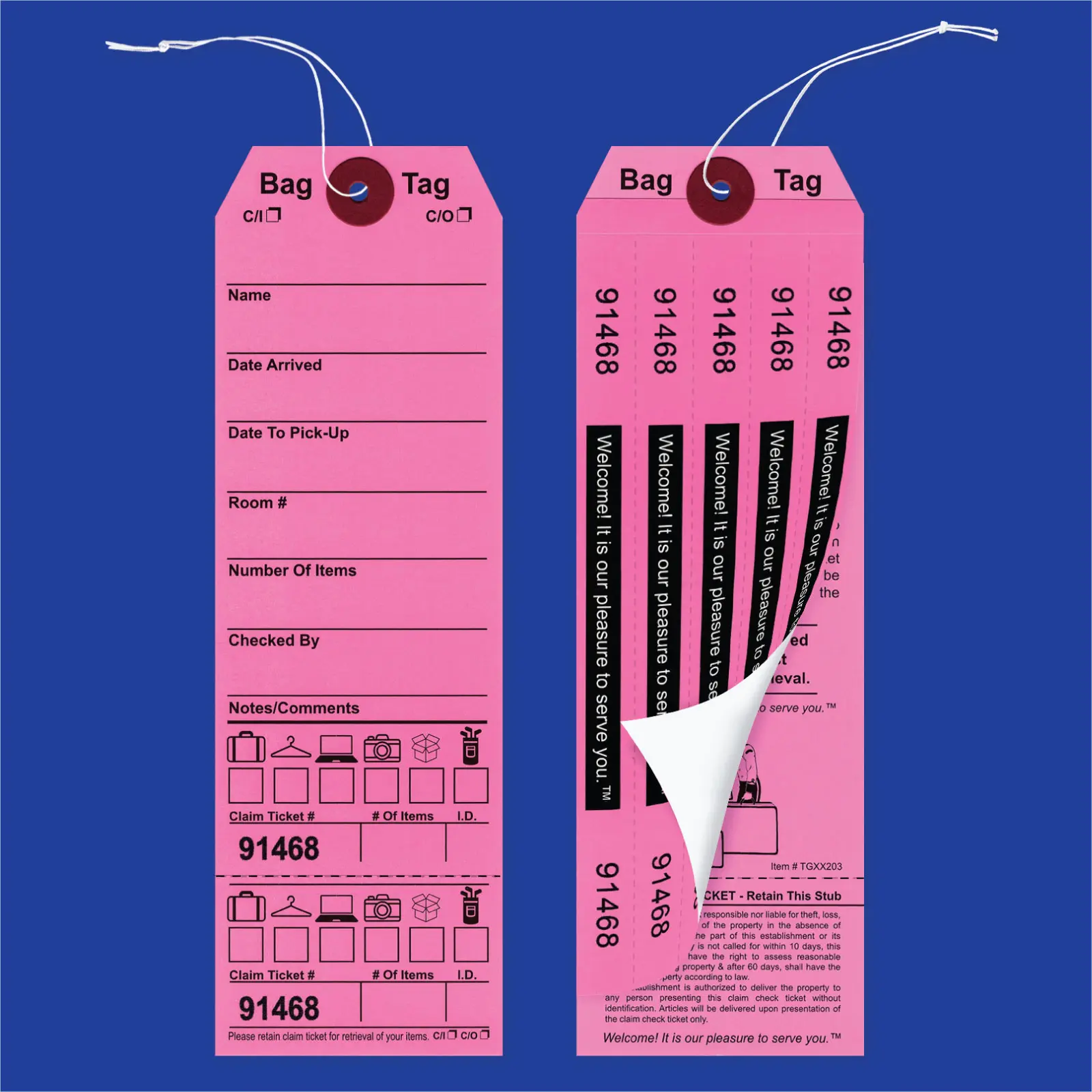 Pink Colored Baggage Claim Check Tags with 5 Labels - AMS Printing