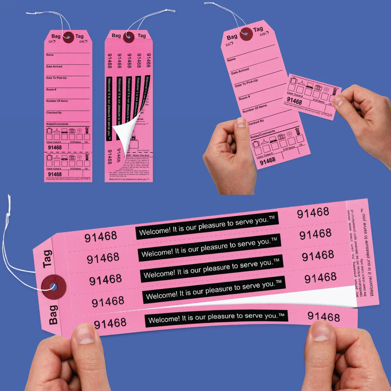 Pink Colored Baggage Claim Check Tags with 5 Labels - AMS Printing