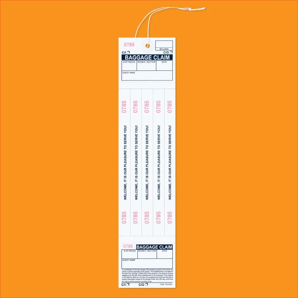 Baggage claim check tag with five matching numbered labels AMS Printing