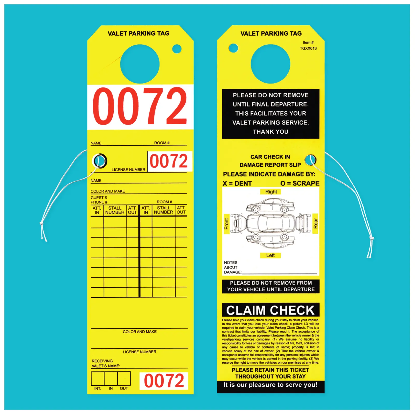 Bright Yellow Parking and Claim Check Tags for Valet Parking - AMS Printing