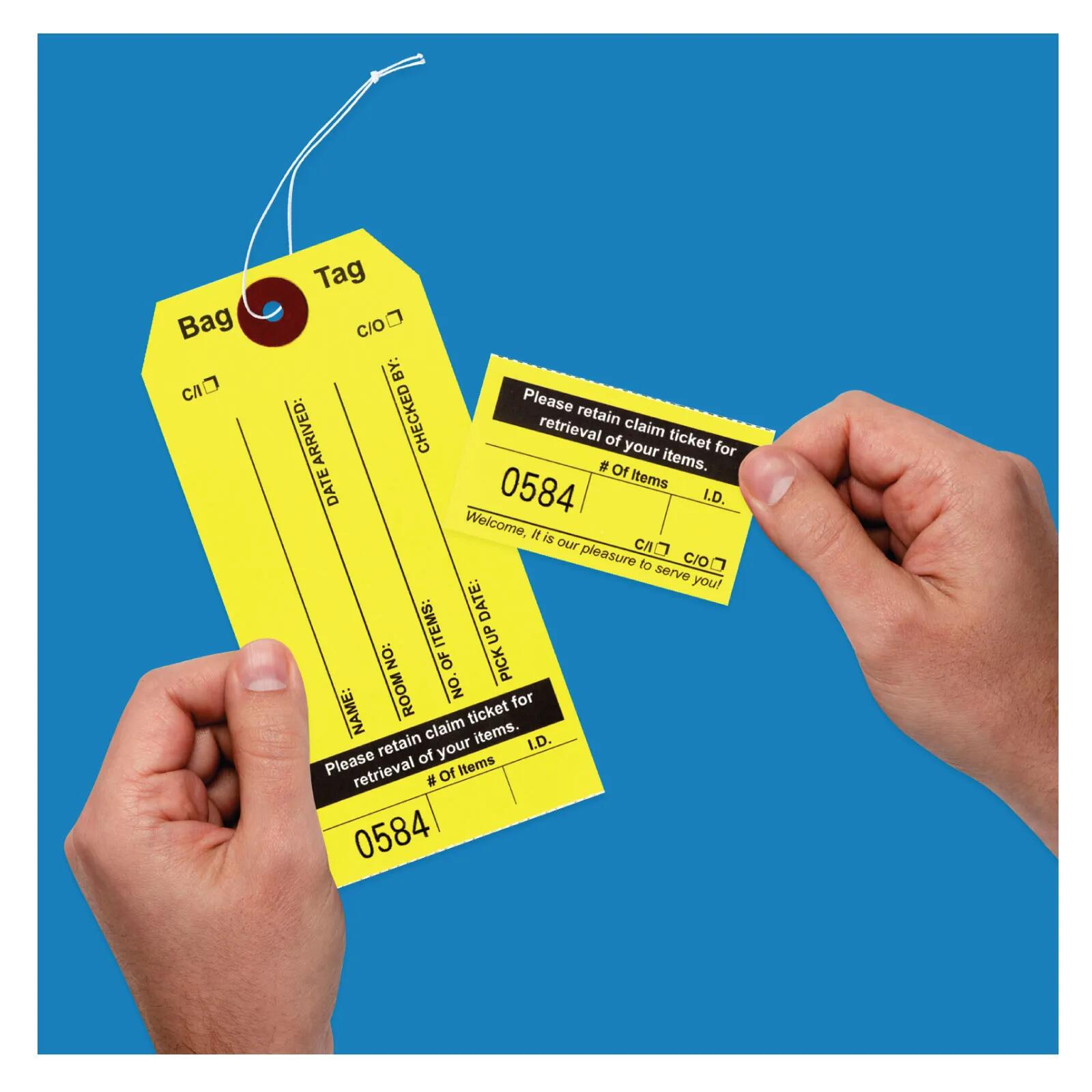 Yellow Colored Baggage Claim Check Tags with 8 Labels AMS Printing