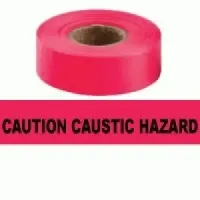 Caution Caustic Hazard Tape, Fl. Pink    