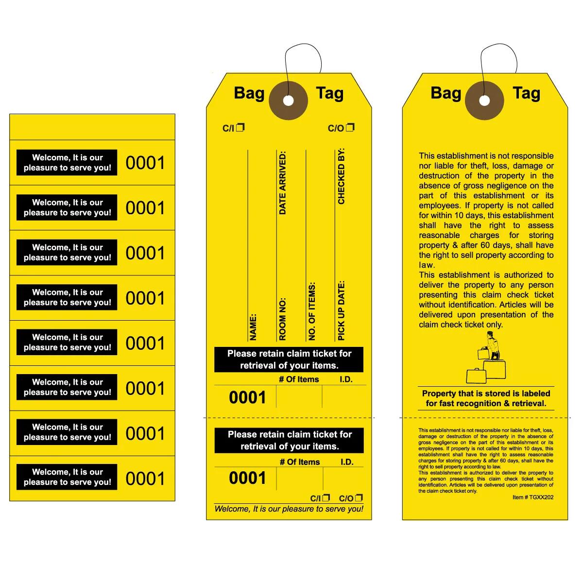 Yellow Colored Baggage Claim Check Tags with 8 Labels AMS Printing