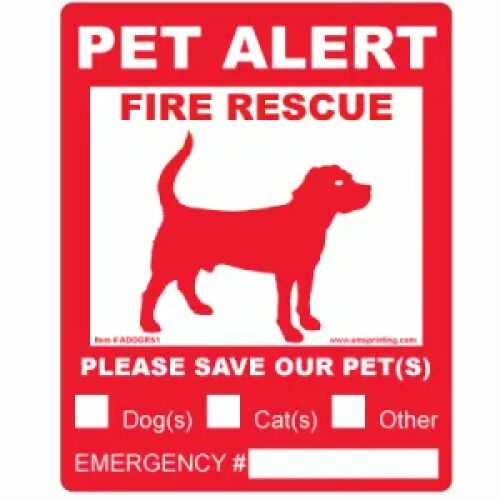 Pet Window DecalPet Alert, Dog Fire Rescue Label AMS Printing
