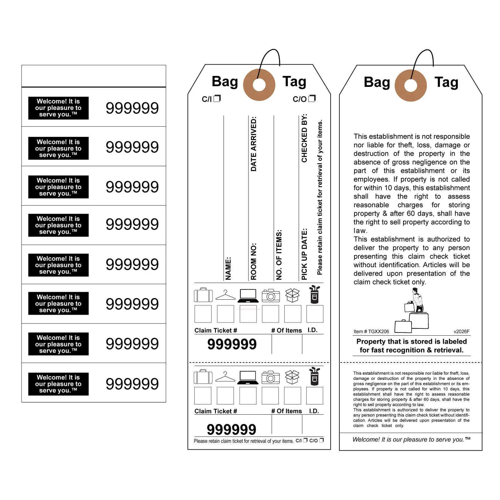 Pink Colored Baggage Claim Check Tags with 8 Labels - AMS Printing