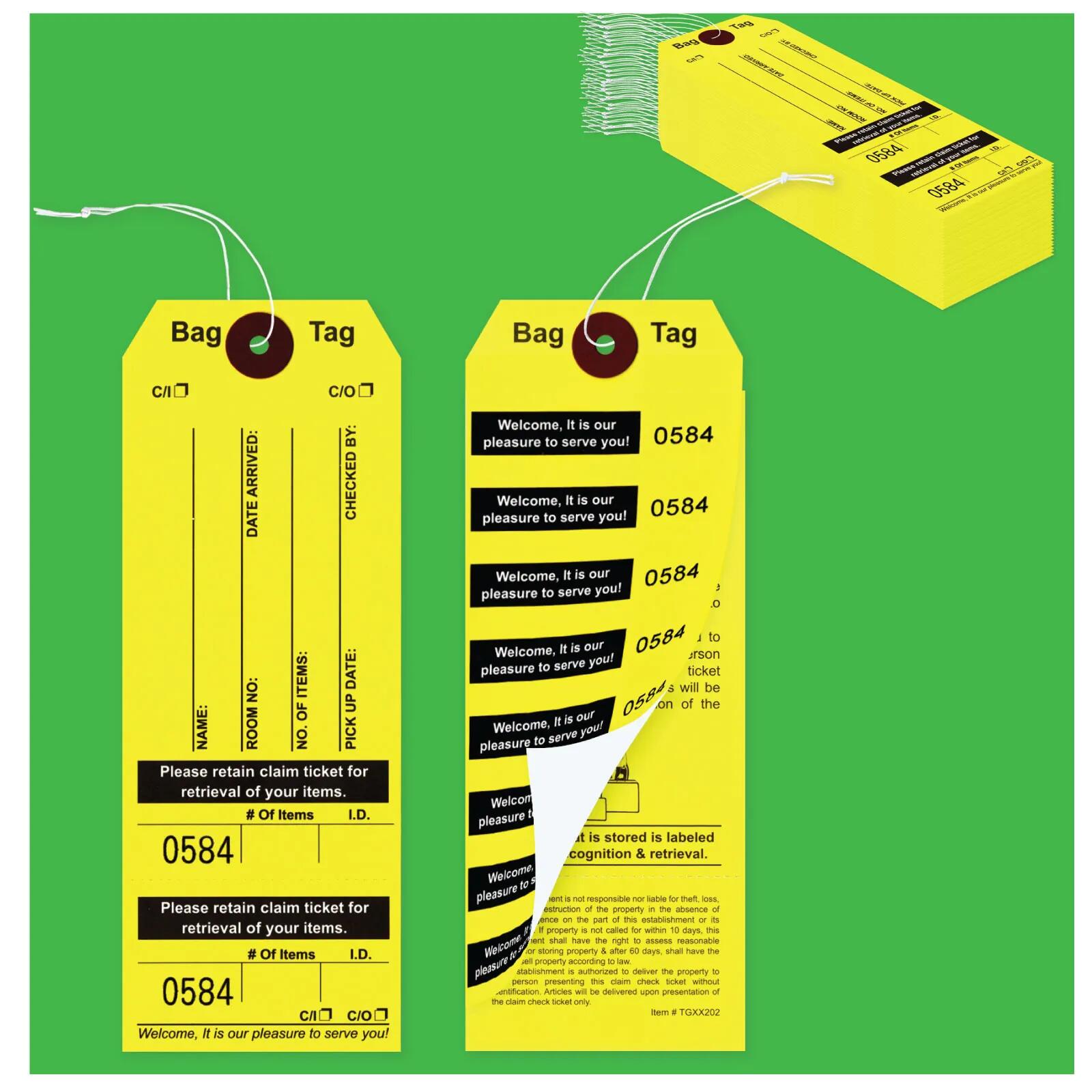 Yellow Colored Baggage Claim Check Tags with 8 Labels AMS Printing