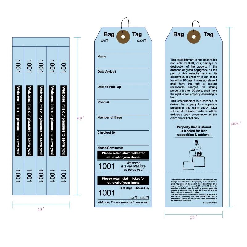 Hospitality tags with labels for luggage, and bags. AMS Printing