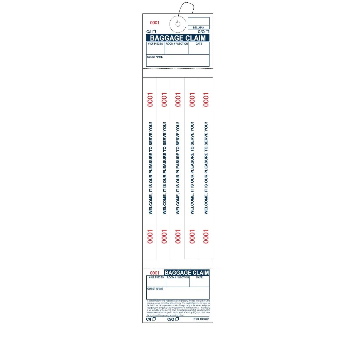 Baggage claim check tag with five matching numbered labels AMS Printing