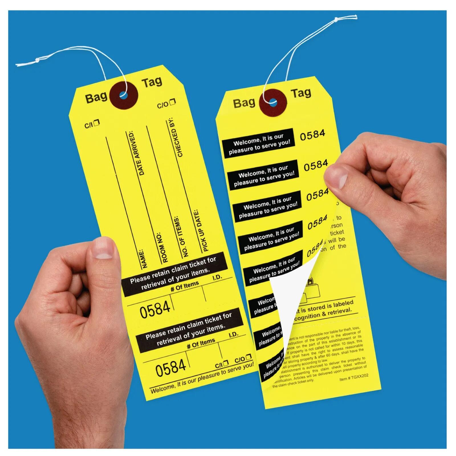 Yellow Colored Baggage Claim Check Tags with 8 Labels AMS Printing