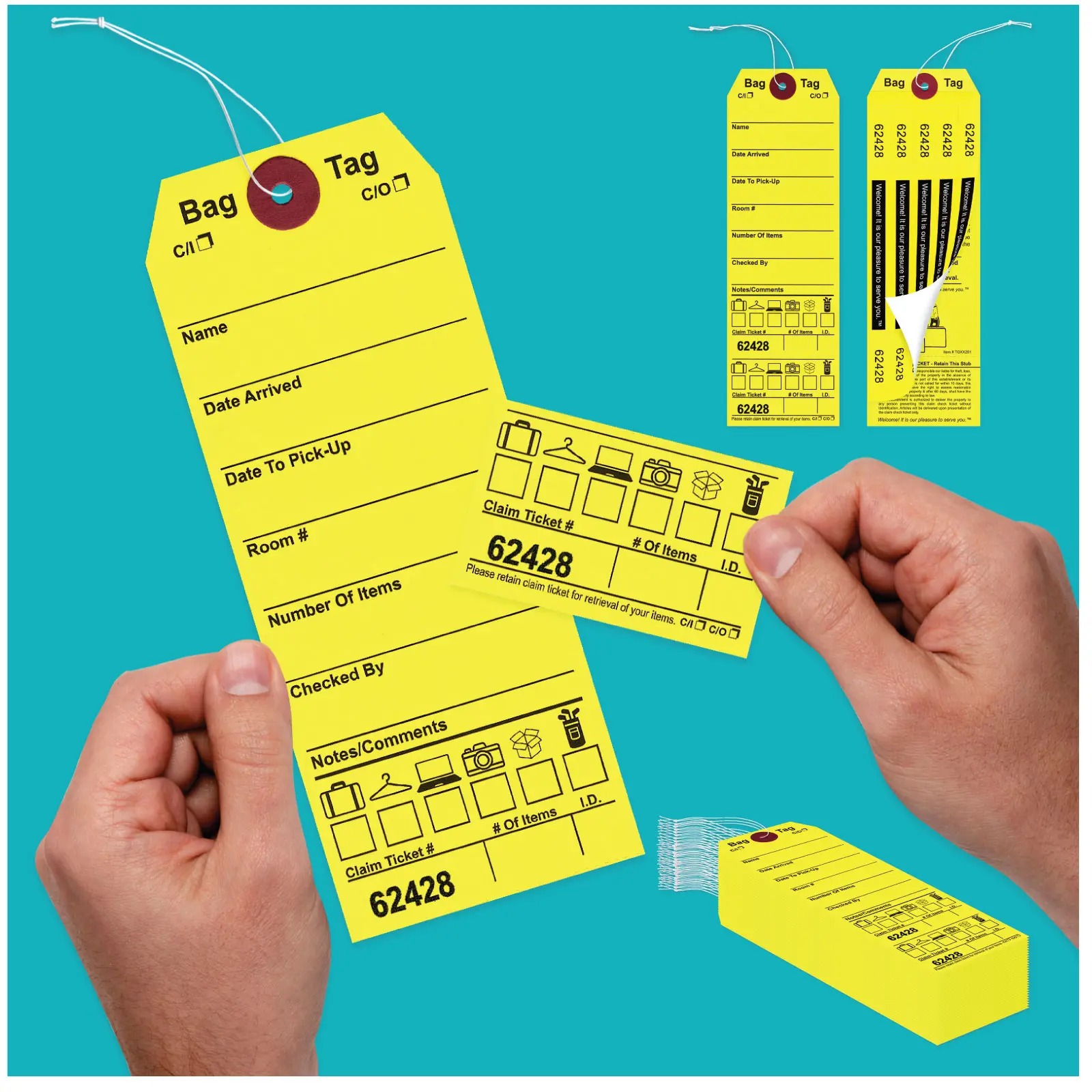 Yellow Bag Claim Tags with Labels For Hotels & Bag Storage - AMS