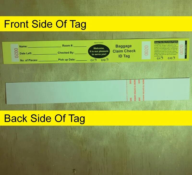 Bag Tags with Transfer Tape on Back on Bright White Tag AMS Printing