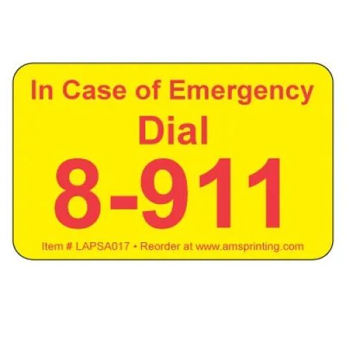 In Case of Emergency Dial 8911 Phone Labels, 1.25" x 2", Yellow & Red