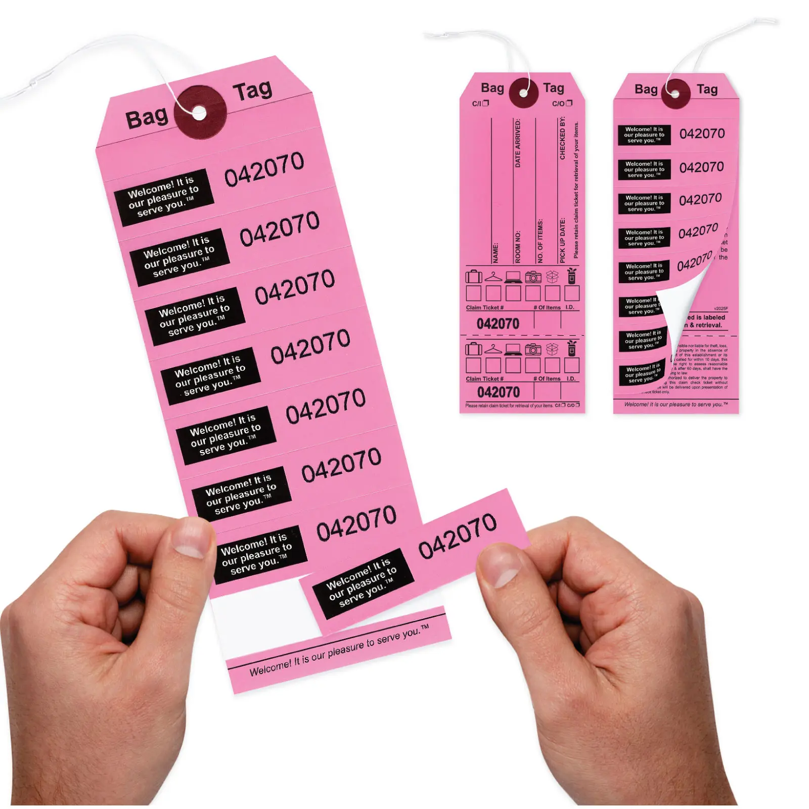 Pink Colored Baggage Claim Check Tags with 8 Labels - AMS Printing