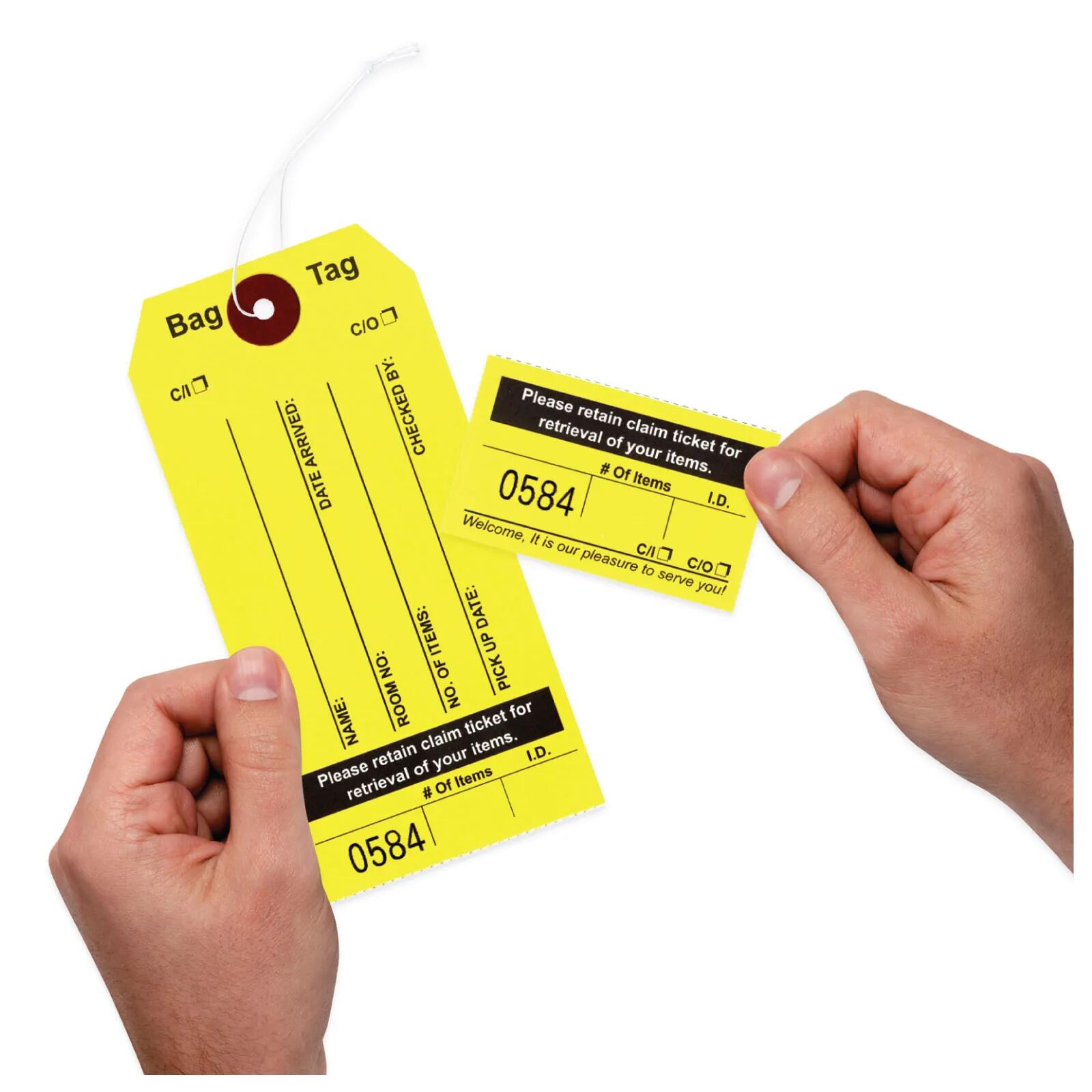 Yellow Colored Baggage Claim Check Tags with 8 Labels AMS Printing