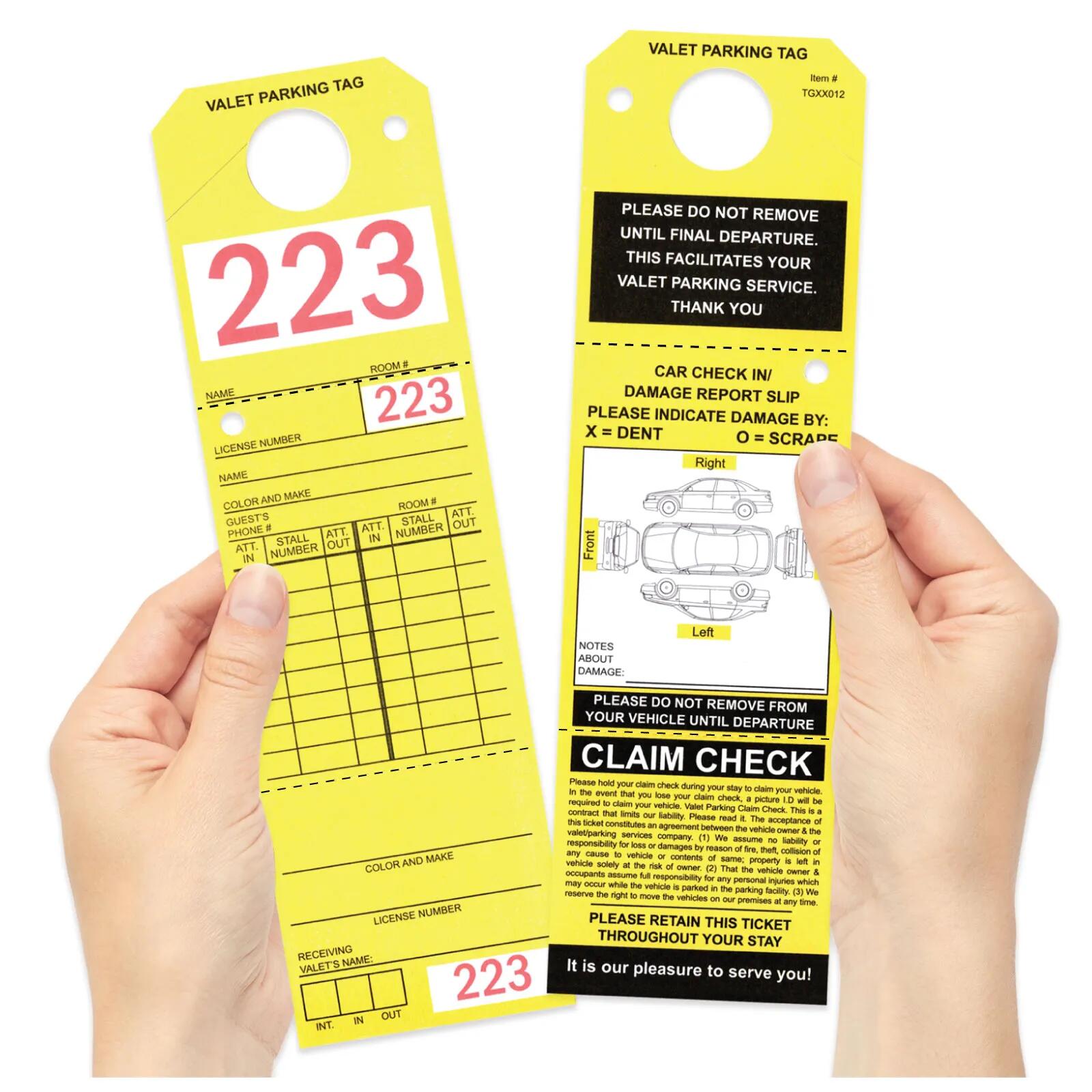 Bright Yellow Parking and Claim Check Tags for Valet Parking AMS Printing