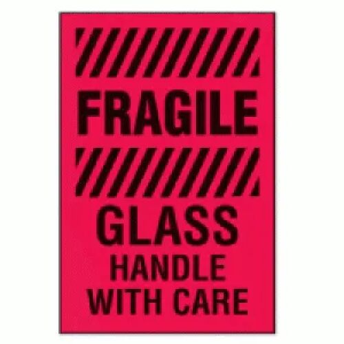 "FRAGILE Glass Handle With Care" Label 4"x6" AMS Printing