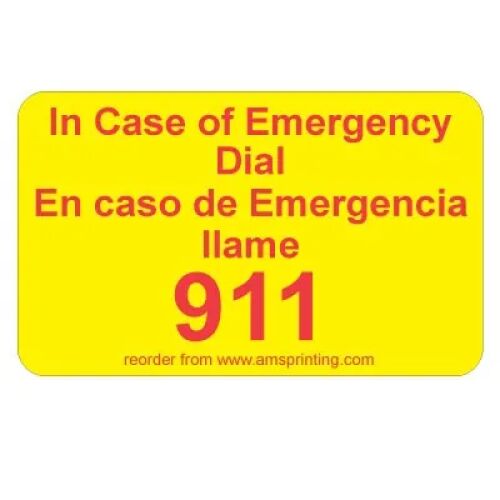 English/Spanish Emergency 911 Label, 1.25" x 2", Yellow & Red AMS