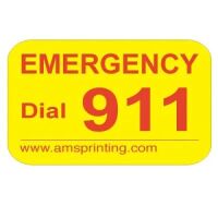 Emergency Phone Dial 911 Label, 3/4" x 1" Yellow and Red