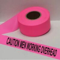 Caution Men Working Overhead Tape, Fl. Pink    