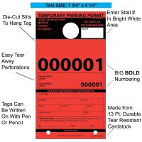 Temporary Paper Parking Permits - Mirror Hang Tags, Fluorescent Colors