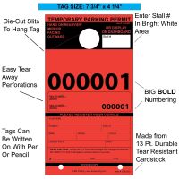 Temporary Paper Parking Permits - Mirror Hang Tags, Fluorescent Colors