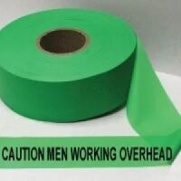 Caution Men Working Overhead Tape, Fl. Green 