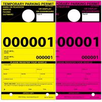 Temporary Paper Parking Permits - Mirror Hang Tags, Fluorescent Colors