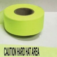 Caution Hard Hat Area Tape, Fl. Lime 