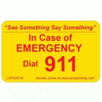 See Something Say Something Emergency 911 Label, 1.25" x 2", Yellow & Red