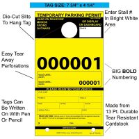 Temporary Paper Parking Permits - Mirror Hang Tags, Fluorescent Colors