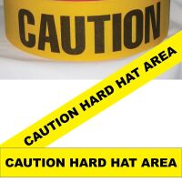 Caution Hard Hat Area Tape, Fl. Yellow