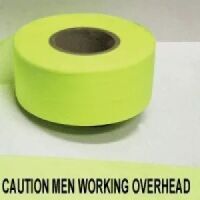 Caution Men Working Overhead Tape, Fl. Lime 