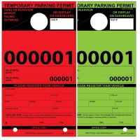 Temporary Paper Parking Permits - Mirror Hang Tags, Fluorescent Colors