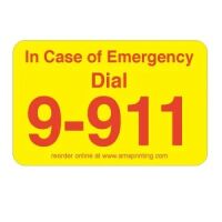 Emergency Dial 9-911 Label, 1.25" x 2", Yellow & Red