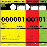 Temporary Paper Parking Permits - Mirror Hang Tags, Fluorescent Colors