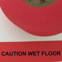 Caution Wet Floor Tape, Fl. Red 