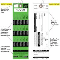 Green Colored Bag Claim Tag - 15 up Label & Tag Combo