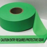 Caution Entry Requires Protective Gear ,Fl. Green 