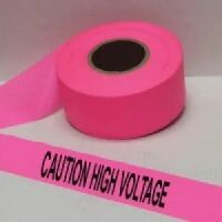 Caution High Voltage Tape, Fl. Pink    