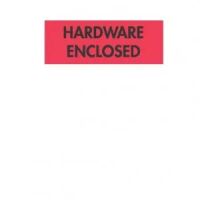 "HARDWARE ENCLOSED" Fluorescent Red Label 