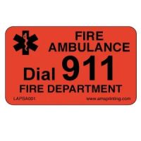 Fire Ambulance Emergency Label, 1.25" x 2", Fl. Red & Black