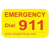 Emergency Phone  Dial 911 Label, 3/4" x 1" - Yellow & Red