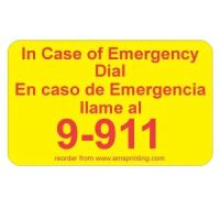English/Spanish Emergency 9-911 Label, 1.25" x 2", Yellow & Red