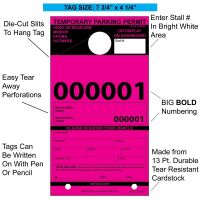 Temporary Paper Parking Permits - Mirror Hang Tags, Fluorescent Colors