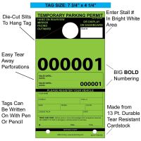 Temporary Paper Parking Permits - Mirror Hang Tags, Fluorescent Colors