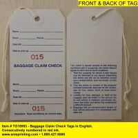 Baggage Claim Check Tags-In English