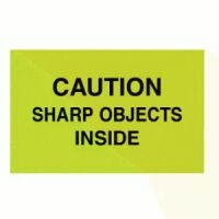 "CAUTION SHARP OBJECTS INSIDE" Label 