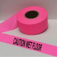 Caution Wet Floor Tape, Fl. Pink  