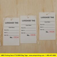 Bag Identification Tags, White Stock, Red Numbers