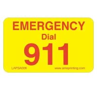 Emergency Dial 911 Label, 1.25" x 2", Yellow & Red